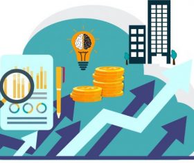 Business elements arrow coin lightbulb chart vector design