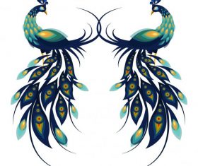 Peafowl icons colorful flat symmetric vector