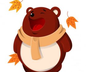 Autumn animal stylized funny bear set vector
