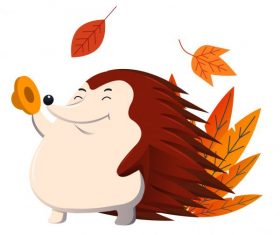 Autumn porcupine leaves cartoon character vector design