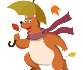 Autumn stylized bear falling leaves cartoon vector