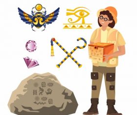 Archaeology work elements explorer ancient symbols vector
