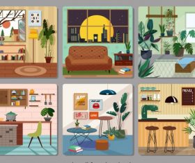 Home furniture decor template colorful cosy vector