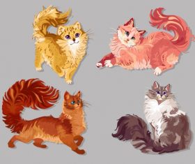 Pussy cat icons colored cute handdrawn design vectors