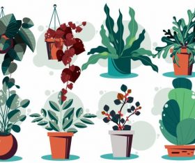 Decorative flowerpot icons colored vector