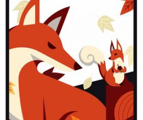 Autumn poster foxes leaves vectors material