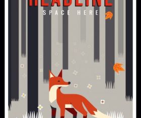 Wild natural background fox forest classical vector graphics