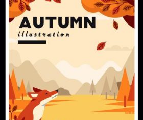 Autumn painting wild scenery fox vector cover