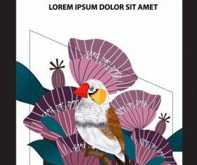 Nature poster template bird flowers decor shiny vector