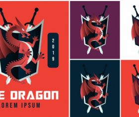 Dragon logotypes western swords shield decor vector