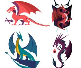 Legendary dragon icons western colored vectors