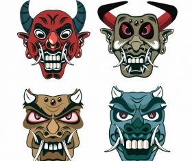 Devil mask horror horned faces vector