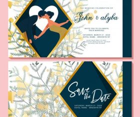 Wedding card template romantic couple elegant flowers decor vector