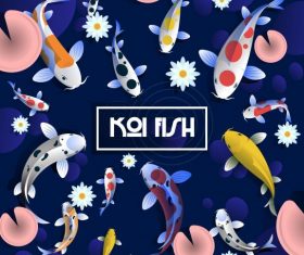 Koi fishes painting colorful dark floral decor vector