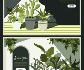Relax time banners houseplants pots decor classical vector