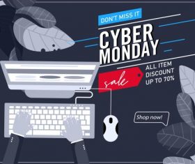 Cyber monday poster dark grey decor ecommerce vector graphics