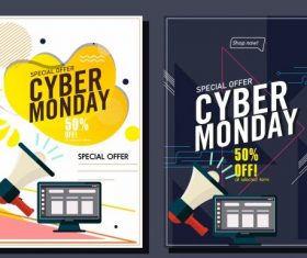 Cyber monday banner templates megaphone computer vector