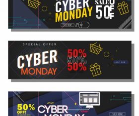 Cyber monday banner templates dark modern colorful dynamic vector