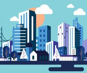 City background colored contemporary architectures vectors material