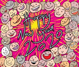 Happy new year freehand cartoon 2020 vector set