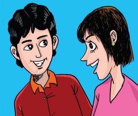 Happy loving young couple cartoon illustration vector