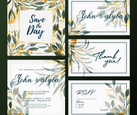 Wedding card templates elegant colorful flora decor vector