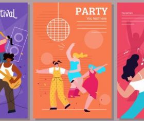 Music banner templates cheering people colorful motion vectors material