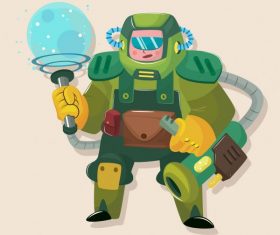 Space soldier modern armour cartoon set vector