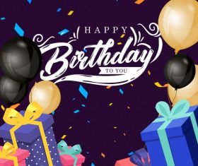 Birthday banner template colorful dynamic balloon presents decor vectors