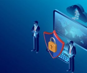 Data security concept and privacy protection digital information flat isometric illustration vector