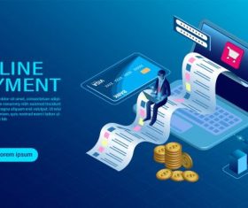 Online payment with computer protection money in laptop transactions modern flat isometric illustration vector material