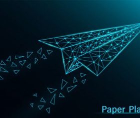 Abstract paper plane dark neon on blue background illustration vector