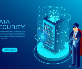 confidentiality and data privacy protection concept with a shield and lock flat isometric illustration vector