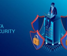 Data security concept data processing protecting digital information flat isometric illustration vector