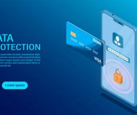 Data protection concept protect data finance and confidentiality with high security flat isometric illustration shiny vector