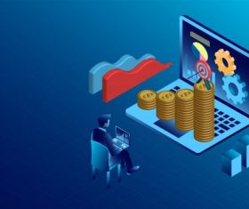Banner with business finance success concept digital marketing isometric illustration cartoon vector