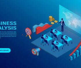 character creative interactive workspace development workplace infographic analysing strategy engine flat isometric vector
