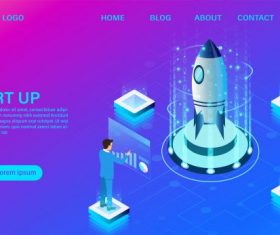 Banner with business start up concept digital marketing business success goal isometric illustration cartoon vector