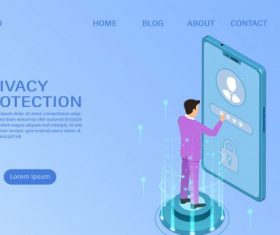 Banner protect data and confidentiality on mobile privacy protection and security are confidentiality flat isometric illustration vector