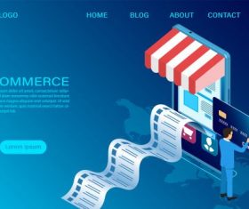 Ecommerce shopping online with mobile 3d isometric template vector set