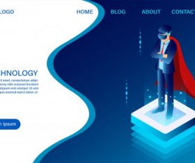 Businessman with technology web header template flat isometric vector