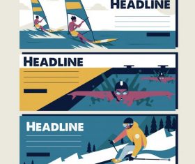 Sports tournament banners sailing swimming skiing vector