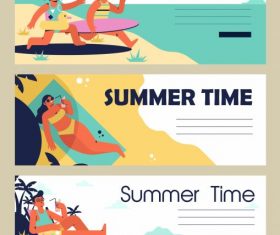 Summer time banners relaxing people colorful vector design