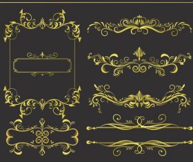 Document decorative elements golden symetric seamless curves vector material