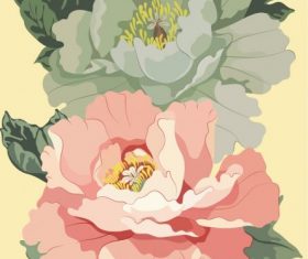 Flowers painting blooming colored classical design vector