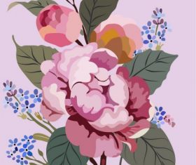 Flower painting colorful vintage set vector