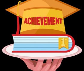 Graduation achievement 3d hat book hand vector design