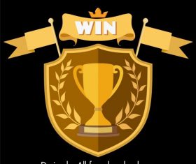 Award logotype symmetric golden shield ribbon trophy vector material