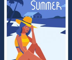 Summer travel poster bikini girl seaside vectors