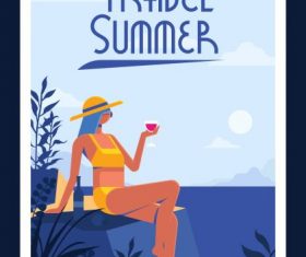Summer travel banner relaxing bikini girl vector